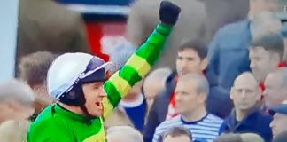 Barry Geraghty celebrates after riding Epatante to victory in the Unibet Cheltenham Champion Hurdle.