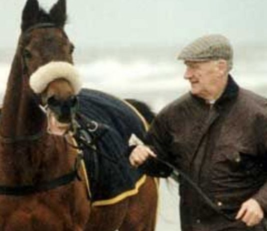 Aintree Grand National legends: Red Rum and Ginger McCain on Southport beach.