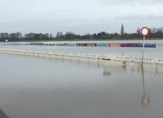 At Worcester racecourse, continuous heavy rain has left the track under water.