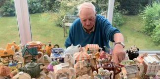 Mick Easterby auctioning tea pots in aid of Yorkshire Air Ambulance.