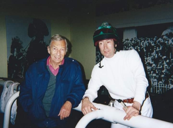 Lester Piggott tutors Gary race- riding in Newmarket.