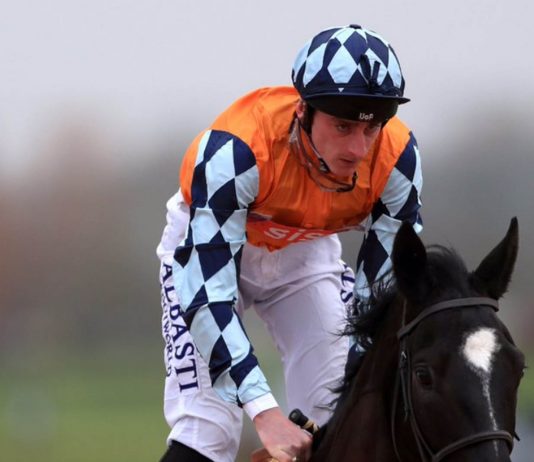Adam Kirby rides Harry Hurricane at Lingfield.