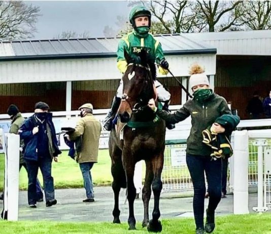Hat-trick Bushypark enters winner's enclosure at Hexham. Photo courtesy Hexham races.