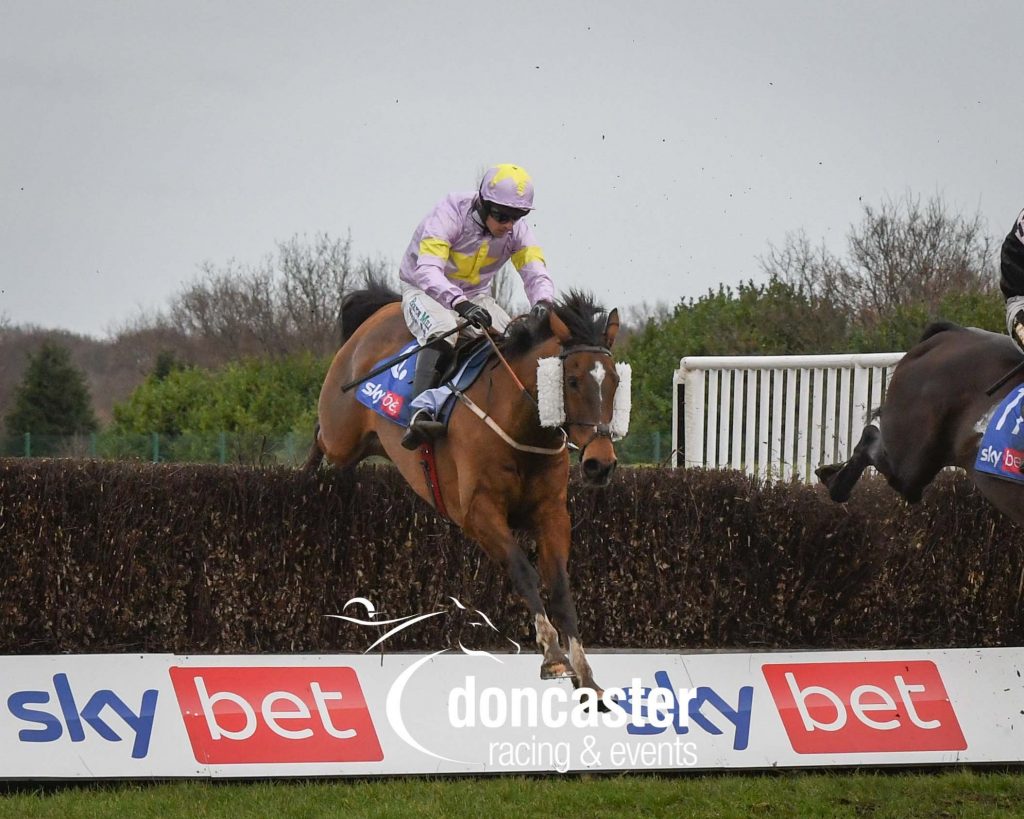 Nicky Richards: In tears after Takingrisks won the Listed Sky Bet Handicap Chase at Doncaster.