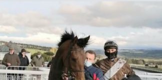 Tom Midgley in the winner's enclosure at Hexham after riding Tim Easterby trained Betty Baloo.