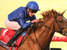 William Buick wins Breeders' Cup Juvenile Turf in Del Mar, California on Modern Games.
