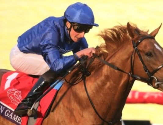 William Buick wins Breeders' Cup Juvenile Turf in Del Mar, California on Modern Games.
