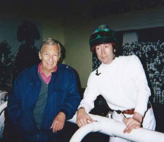 Lester Piggott tutors Gary race- riding in Newmarket.